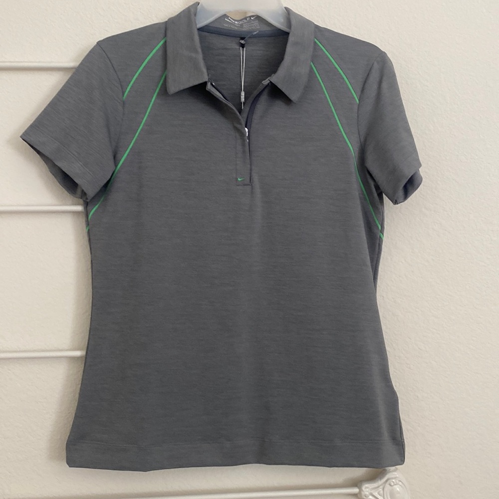 NWT NIKEGOLF FITDRY Polo Shirt Gray Green Stripes SZ S